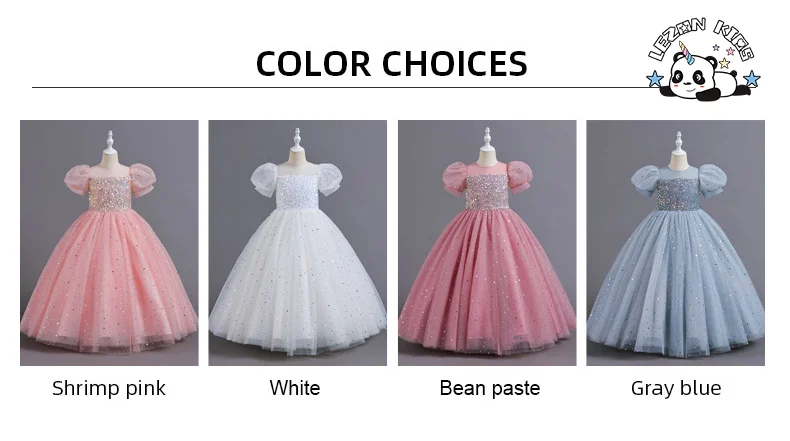 LEZONKIDS - Vestido para Menina, Vestido de Festa Infantil, Tule Longo, Malha, Lantejoulas, Princesa, Manga Bolha Fofa, Tamanho 10, Vestidos de Menina Flor para Casamento de Luxo
